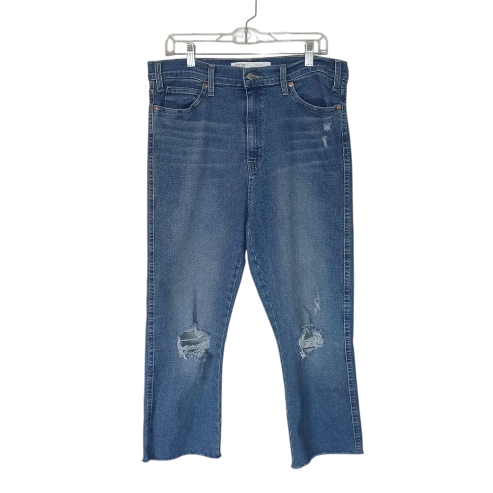 Signature By Levi's High Rise Straight Distressed Frayed Bottoms Jeans Size 16